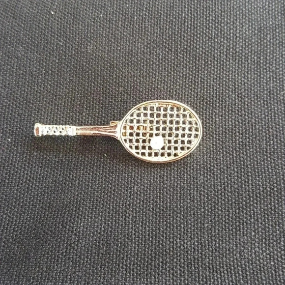 Vintage Gold Tennis Racket w/ Ball Brooch Pin - Picture 1 of 2